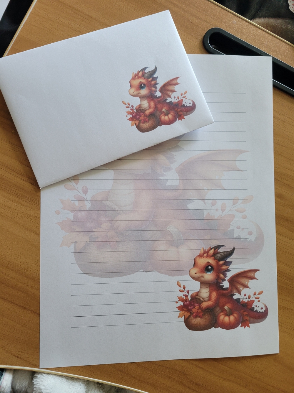 🖤NEW🖤 24 Pc Cute Orange Baby Dragon Stationery Set